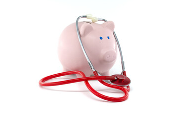 Piggy Bank With Stethoscope Representing Financial Health And Savings
