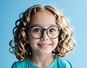 Obraz premium Cute Girl with Curly Hair and Glasses Smiling