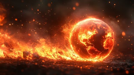 Obraz premium Fiery globe engulfed in flames and volcanic eruptions