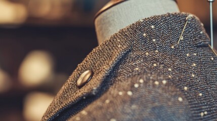 Pinning a garment onto a mannequin for tailoring precision.