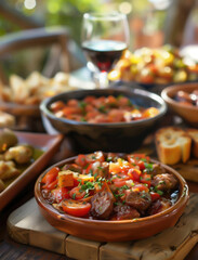 Fototapeta premium Artisanal Tapas on Rustic Wooden Surface