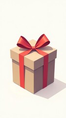 Obraz premium Gift box tied with satin red ribbon isolated on white background. Present illustration for Birthday, Christmas, New Year, Valentine's Day.