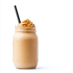 Creamy Peanut Butter and Banana Smoothie in Mason Jar with Straw