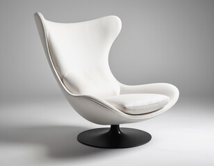 Iconic White Egg Chair Isolated on White Background, Modern Luxurious Furniture Design Concept.