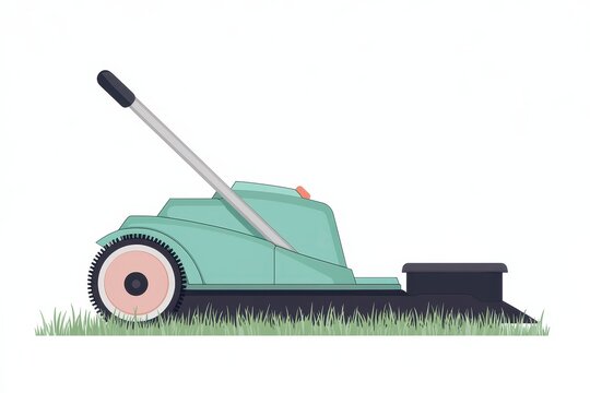 teal lawn mower on grass clip art preview