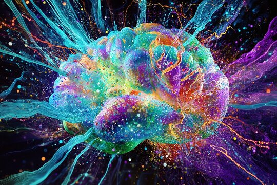 Abstract Colorful Brain Exploding with Vibrant Energy
