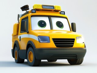 Naklejka premium Adorable Cartoon Street Sweeper Truck Cleans City Streets Efficiently and Joyfully.