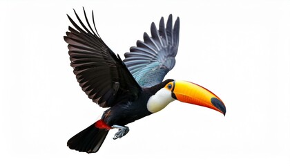 Obraz premium toucan in flight isolated on white background