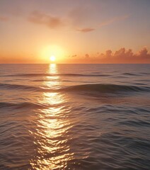 Obraz premium Abstract representation of a sunrise with warm hues and soft light on a calm ocean, peaceful atmosphere, soothing colors, serene landscape