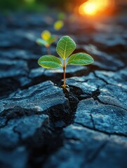 Seedlings Growing Through Cracks in Concrete Surfaces, Symbolizing Resilience and Nature's Ability to Thrive in Harsh Conditions