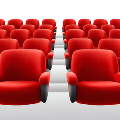 Obraz premium Rows of red theater seats arranged neatly for an upcoming performance in a modern auditorium