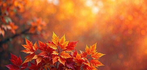 Vibrant colors of autumn leaves against a warm and cool-toned background, vibrant colors, foliage