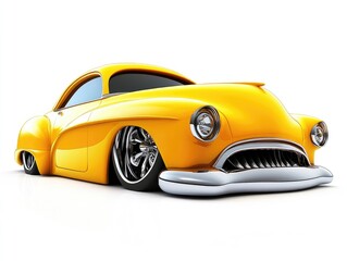 Classic Custom Car: Yellow Hot Rod Design, Vintage Automobile, Chrome Wheels, Detailed 3D Model, Retro Ride, Shiny Paint, Powerful Engine, Lowrider Style, American Muscle, Smooth Body