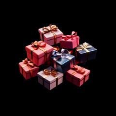 Obraz premium a small pile of colorful gift boxes with ribbon bows, drawn in anime style, sitting against a deep black background, creating a bold and festive contrast.