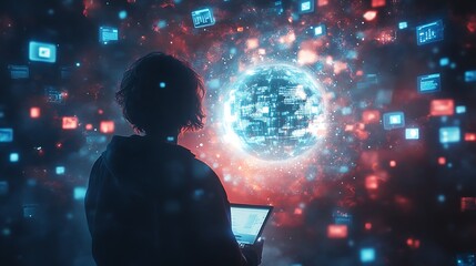 Naklejka premium Exploring digital realms technology data abstract night conceptual