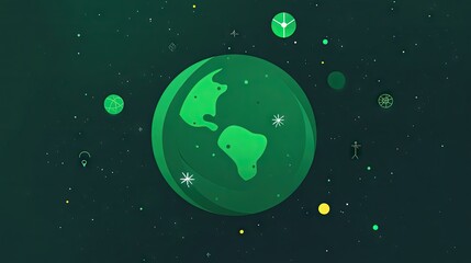 Naklejka premium Green Planet Illustration with Stars and Abstract Elements