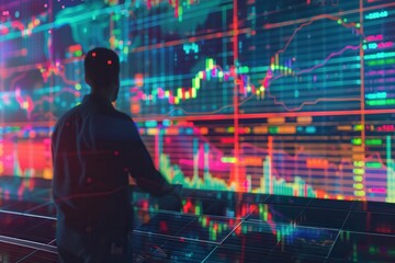 Energy stocks rise with solar electricity. Data analysis and trading visualization concept