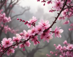 Obraz premium Soft and dreamy abstract background of Chinese magenta plum blossoms in a garden, garden, magenta, flowers