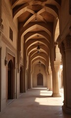 Fototapeta premium Grand halls and ceilings of the Al Fahidi Fort , opulent interior, ornate details, high ceilings