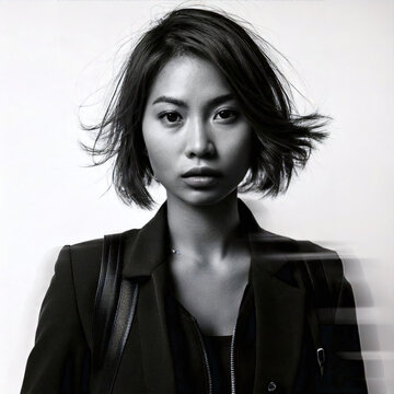 Black and White Portrait of an Asian Woman