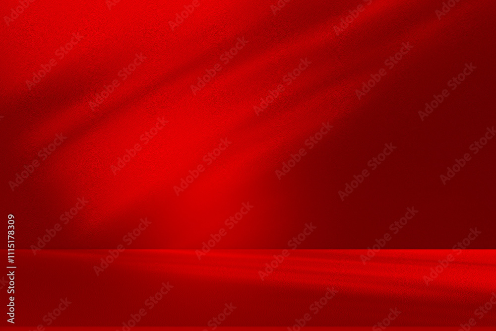 Aufkleber Wall interior background, studio and backdrops show products.with shadow from window color Red background for text insertion and presentation product
