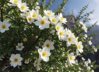 White or yellow flowers in clusters on a thorny shrub, , mugwort, chrysanthemum weed