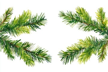 Watercolor Pine Tree Branches Frame on isolated white background