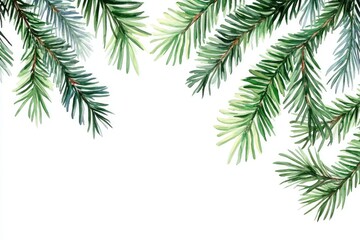 Watercolor Pine Tree Branches Frame on isolated white background