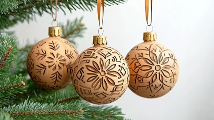 Carved Wooden Christmas Ornaments with Snowflake Design