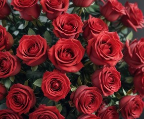 Naklejka premium Soft focus image of a beautiful bouquet of red roses, decorative, arrangement