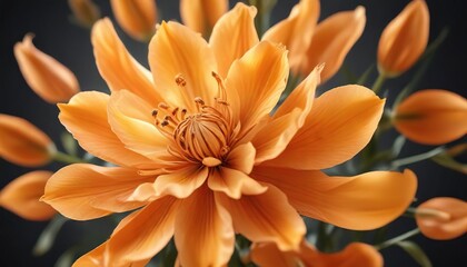 Fototapeta premium Softly glowing orange petals unfolding in a delicate flower pattern, abstract flowers, warm abstract light, floral background