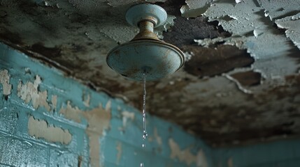 Fototapeta premium Water Dripping from Vintage Showerhead in Abandoned Bathroom
