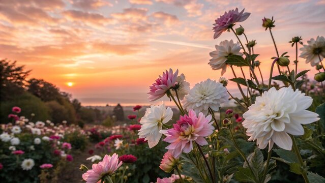 White and Pink colorful flower background walpaper HD 4k with sunset