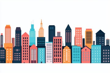 Obraz premium Colorful Flat Design of Urban City Skyline for Real Estate Projects
