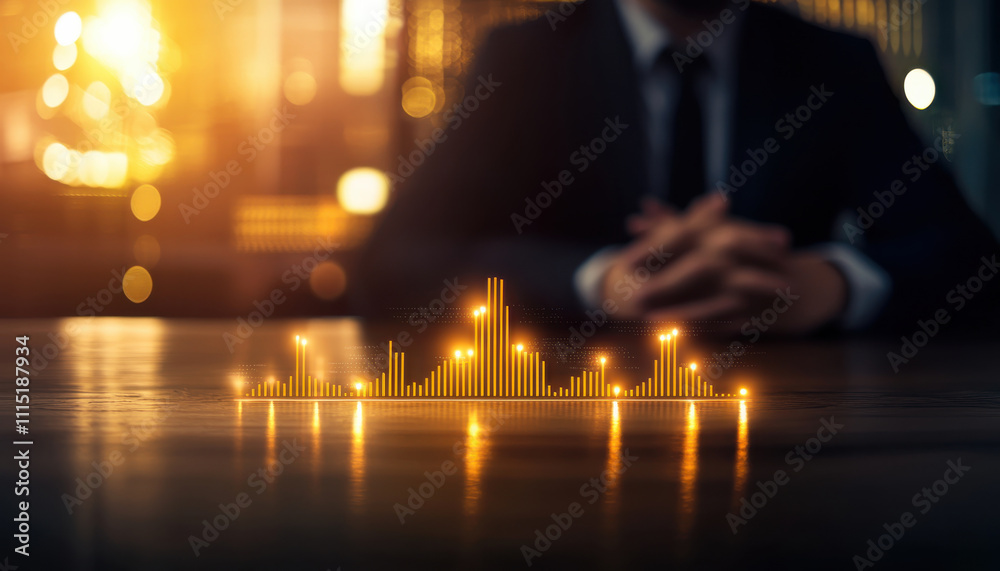 Poster analyzing data with golden charts in business setting
