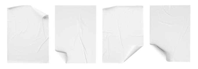 white paper wrinkled poster template ,blank glued creased paper sheet mockup.white poster mockup on wall. empty paper mockup.