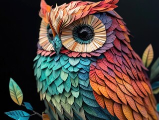 Obraz premium Colorful owl on tree branch