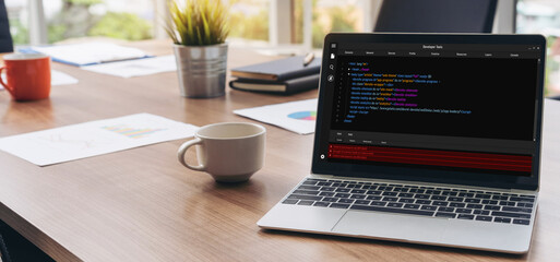 Software development programming on computer screen for modish application and program coding