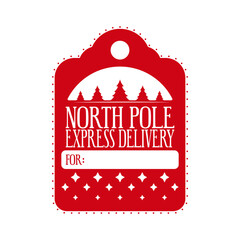 North pole express delivery. Christmas tag design. Holiday template for Xmas handmade gifts. Vector illustration