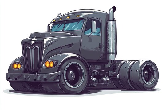 Custom Truck Design: Powerful Engine, Sleek Chassis, Big Tires, Detailed Illustration, Awesome Road Vehicle,  Custom Built,  Heavy Duty,  Vintage Style,  Unique Look,  Dark Gray Color.