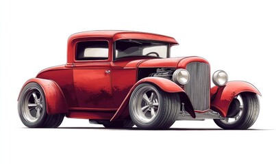 Classic Red Coupe, Vintage Hot Rod Automobile, Detailed Illustration, Powerful Engine, Chrome Wheels,  Retro Design, Custom Paint Job,  American Muscle Car,  Exceptional Craftsmanship