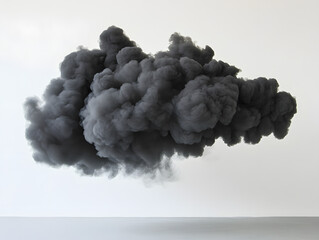 Dramatic black smoke cloud formation minimalist studio artistic photography neutral background abstract representation