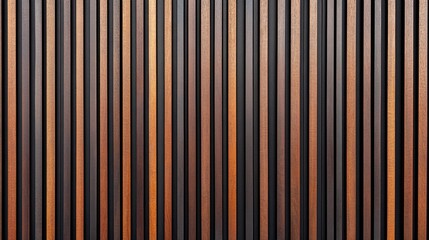 Vertical wooden slats in varying shades of brown and dark brown. Ideal for backgrounds, architectural designs, or modern interior concepts.