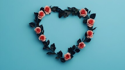 Obraz premium Elegant and romantic heart shaped frame with a luxurious arrangement of red and white roses Beautifully crafted 3D digital with a soft vivid color palette and modern decorative style