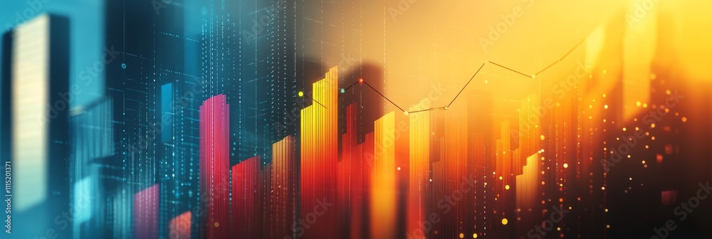Poster data visualization art showcasing vibrant color bars and dynamic patterns representing growth and tr