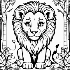 Obraz premium A line art black-and-white illustration of a cute Lion