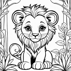 Obraz premium A line art black-and-white illustration of a cute Lion