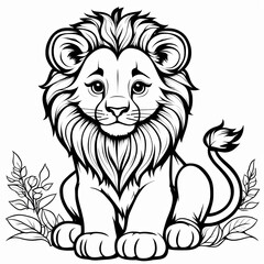 Obraz premium A line art black-and-white illustration of a cute Lion