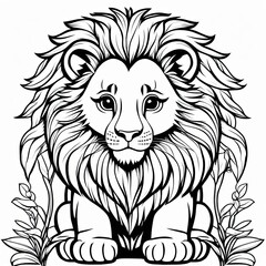 Fototapeta premium A line art black-and-white illustration of a cute Lion