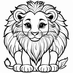 Obraz premium A line art black-and-white illustration of a cute Lion
